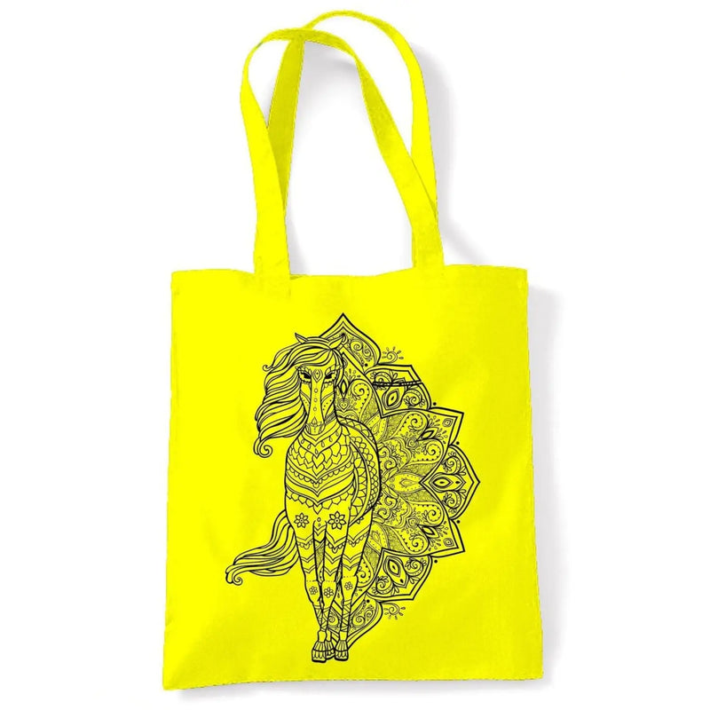 Tribal Horse Tattoo Large Print Tote Shoulder Shopping Bag