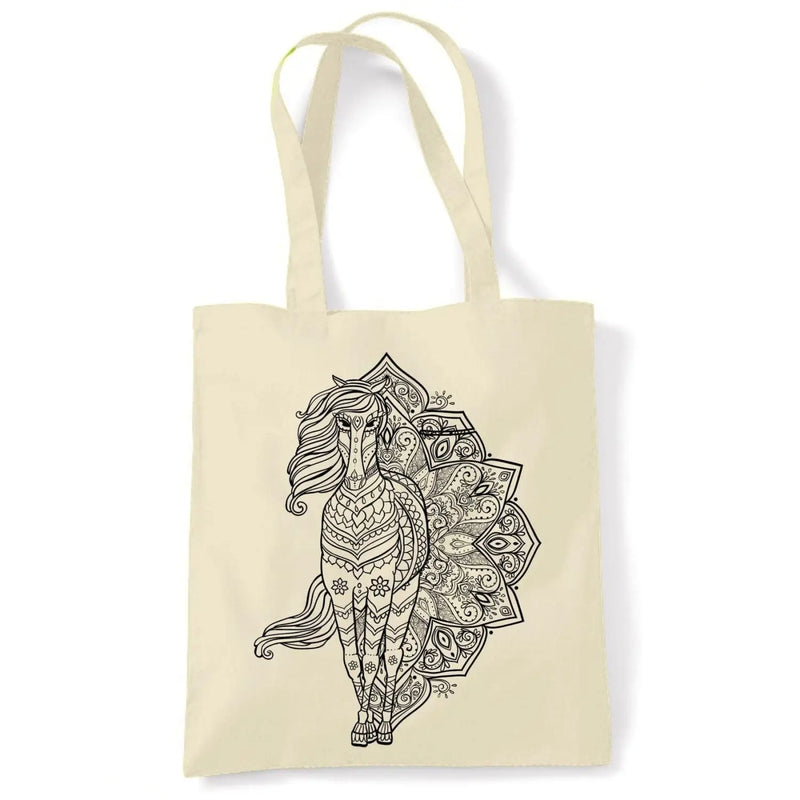 Tribal Horse Tattoo Large Print Tote Shoulder Shopping Bag