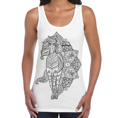Tribal Horse Tattoo Large Print Women's Vest Tank Top XL / White