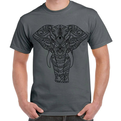 Tribal Indian Elephant Tattoo Large Print Men's T-Shirt XL / Charcoal