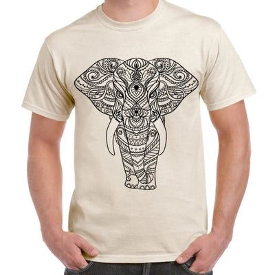 Tribal Indian Elephant Tattoo Large Print Men's T-Shirt XL / Cream