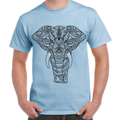 Tribal Indian Elephant Tattoo Large Print Men's T-Shirt XL / Light Blue