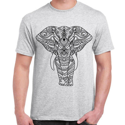 Tribal Indian Elephant Tattoo Large Print Men's T-Shirt XL / Light Grey