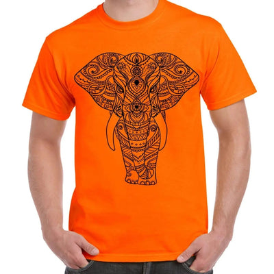 Tribal Indian Elephant Tattoo Large Print Men's T-Shirt XL / Orange