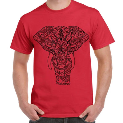 Tribal Indian Elephant Tattoo Large Print Men's T-Shirt XL / Red