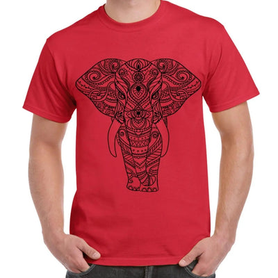 Tribal Indian Elephant Tattoo Large Print Men's T-Shirt XL / Red