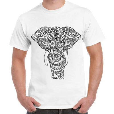 Tribal Indian Elephant Tattoo Large Print Men's T-Shirt XL / White