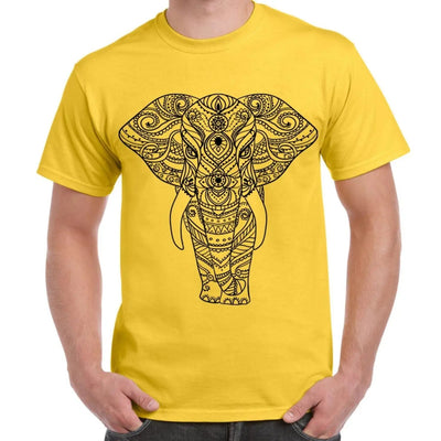 Tribal Indian Elephant Tattoo Large Print Men's T-Shirt XL / Yellow