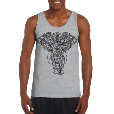 Tribal Indian Elephant Tattoo Large Print Men's Vest Tank Top S / Light Grey