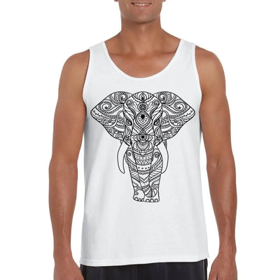 Tribal Indian Elephant Tattoo Large Print Men's Vest Tank Top S / White