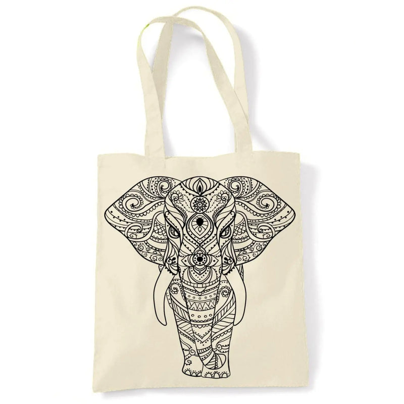 Tribal Indian Elephant Tattoo Large Print Tote Shoulder Shopping Bag