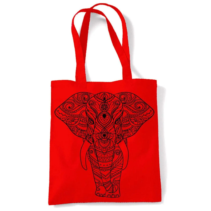 Tribal Indian Elephant Tattoo Large Print Tote Shoulder Shopping Bag