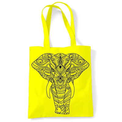 Tribal Indian Elephant Tattoo Large Print Tote Shoulder Shopping Bag