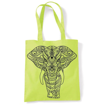 Tribal Indian Elephant Tattoo Large Print Tote Shoulder Shopping Bag