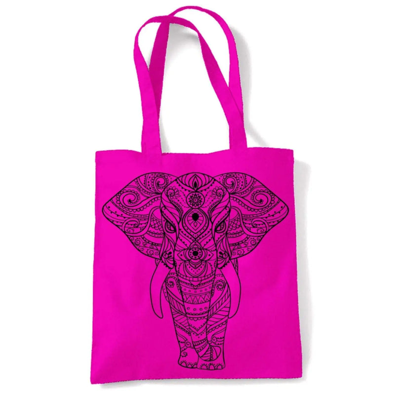 Tribal Indian Elephant Tattoo Large Print Tote Shoulder Shopping Bag