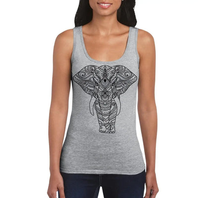 Tribal Indian Elephant Tattoo Large Print Women's Vest Tank Top XL / Light Grey