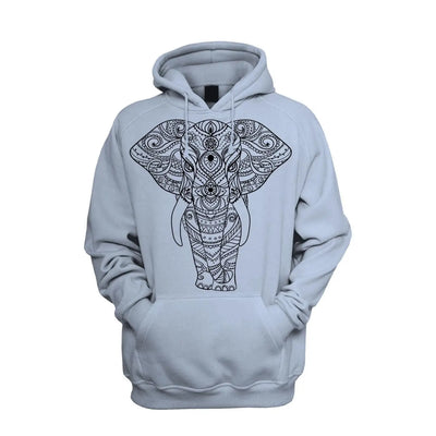 Tribal Indian Elephant Tattoo Men's Pouch Pocket Hoodie Hooded Sweatshirt M / Light Blue