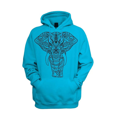 Tribal Indian Elephant Tattoo Men's Pouch Pocket Hoodie Hooded Sweatshirt XXL / Sapphire Blue