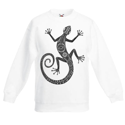 Tribal Lizard Gecko Tattoo Hipster Children's Toddler Kids Sweatshirt Jumper 14-15 / White