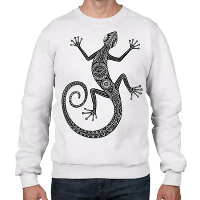 Tribal Lizard Gecko Tattoo Hipster Men's Sweatshirt Jumper XXL / White