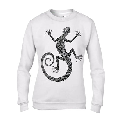 Tribal Lizard Gecko Tattoo Hipster Women's Sweatshirt Jumper L / White