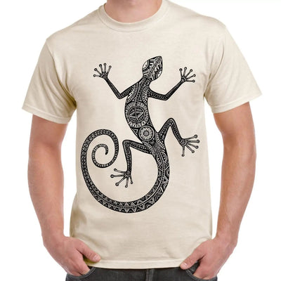 Tribal Lizard Tattoo Large Print Men's T-Shirt L / Cream