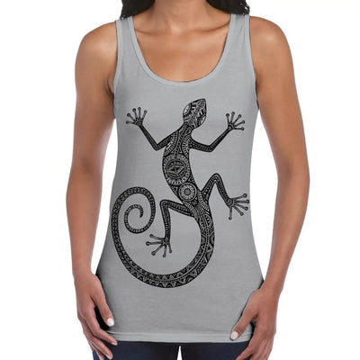 Tribal Lizard Tattoo Large Print Women's Vest Tank Top XL / Light Grey