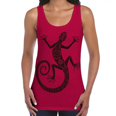Tribal Lizard Tattoo Large Print Women's Vest Tank Top XL / Red