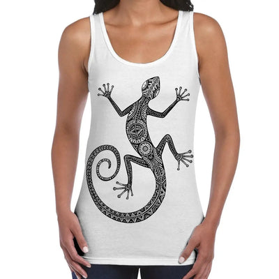 Tribal Lizard Tattoo Large Print Women's Vest Tank Top XL / White