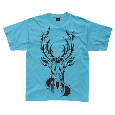 Tribal Stags Head Large Print Kids Children's T-Shirt 9-10 / Sapphire Blue