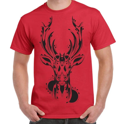 Tribal Stags Head Large Print Men's T-Shirt S / Red