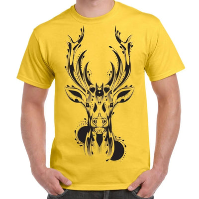 Tribal Stags Head Large Print Men's T-Shirt S / Yellow