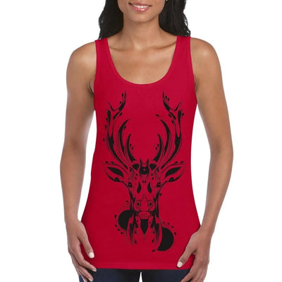 Tribal Stags Head Large Print Women's Vest Tank Top S / Red
