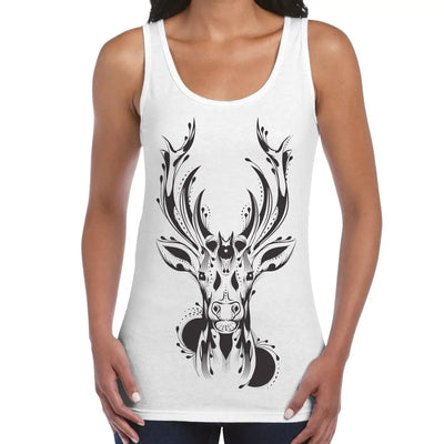 Tribal Stags Head Large Print Women's Vest Tank Top S / White