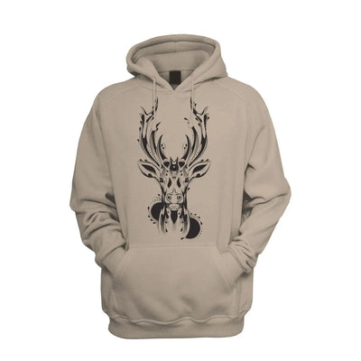 Tribal Stags Head Men's Pouch Pocket Hoodie Hooded Sweatshirt XXL / Khaki