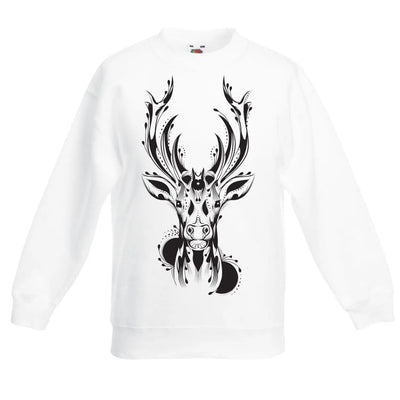 Tribal Stags Head Tattoo Hipster Children's Toddler Kids Sweatshirt Jumper 9-11 / White