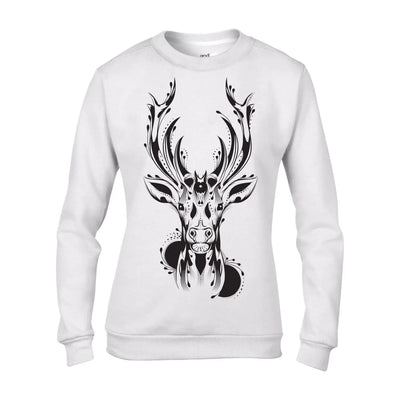 Tribal Stags Head Tattoo Hipster Women's Sweatshirt Jumper XXL / White