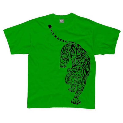 Tribal Tiger Tattoo Large Print Kids Children's T-Shirt 3-4 / Kelly Green