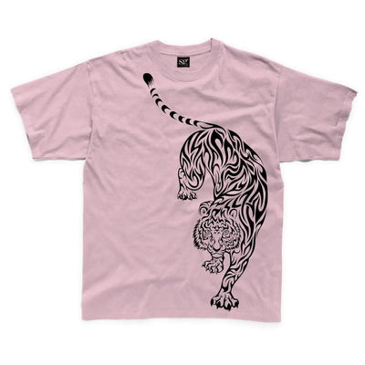 Tribal Tiger Tattoo Large Print Kids Children's T-Shirt 3-4 / Pink