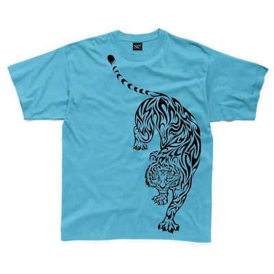 Tribal Tiger Tattoo Large Print Kids Children's T-Shirt 3-4 / Sapphire Blue