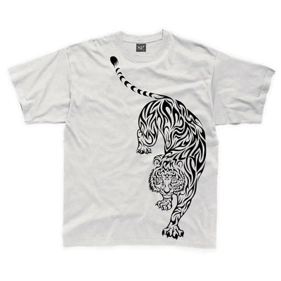 Tribal Tiger Tattoo Large Print Kids Children's T-Shirt 3-4 / White