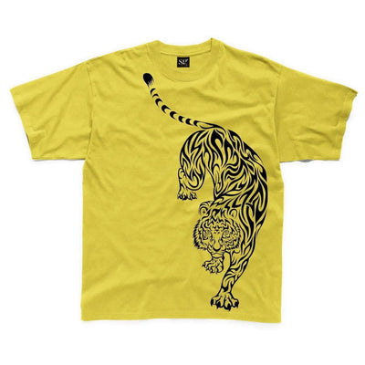 Tribal Tiger Tattoo Large Print Kids Children's T-Shirt 3-4 / Yellow