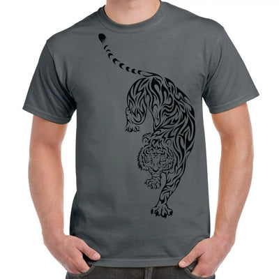 Tribal Tiger Tattoo Large Print Men's T-Shirt M / Charcoal