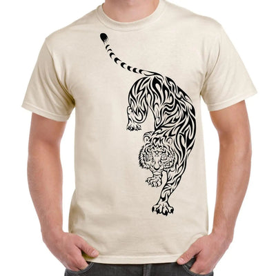 Tribal Tiger Tattoo Large Print Men's T-Shirt M / Cream