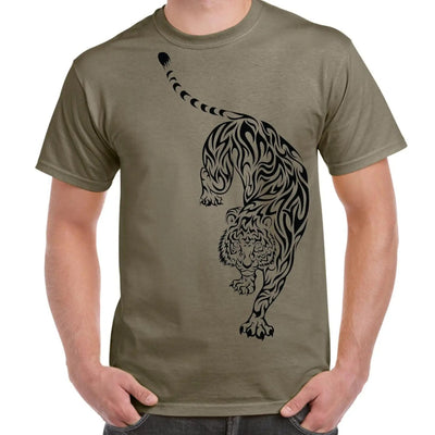 Tribal Tiger Tattoo Large Print Men's T-Shirt M / Khaki