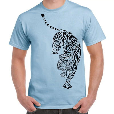 Tribal Tiger Tattoo Large Print Men's T-Shirt M / Light Blue