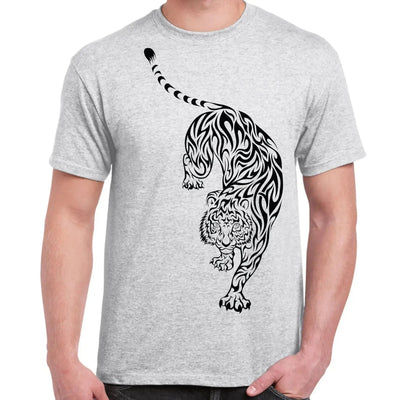 Tribal Tiger Tattoo Large Print Men's T-Shirt M / Light Grey