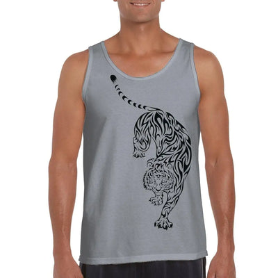 Tribal Tiger Tattoo Large Print Men's Vest Tank Top M / Light Grey