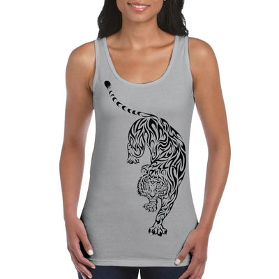 Tribal Tiger Tattoo Large Print Women's Vest Tank Top M / Light Grey