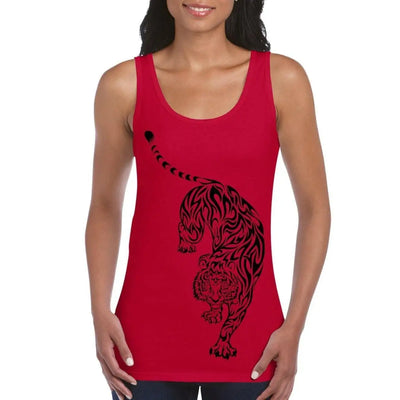 Tribal Tiger Tattoo Large Print Women's Vest Tank Top M / Red